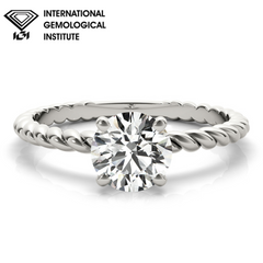 IGI Lab-Grown Round Cut Diamond Twisted Rope 4-Prong Setting Engagement Ring.