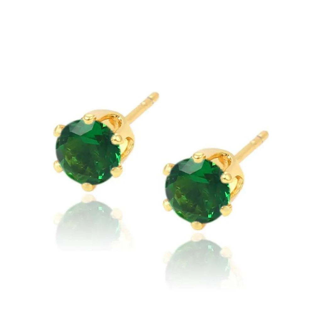 Round Emerald Solitaire Stud Earrings 9K White Yellow &amp Rose Gold