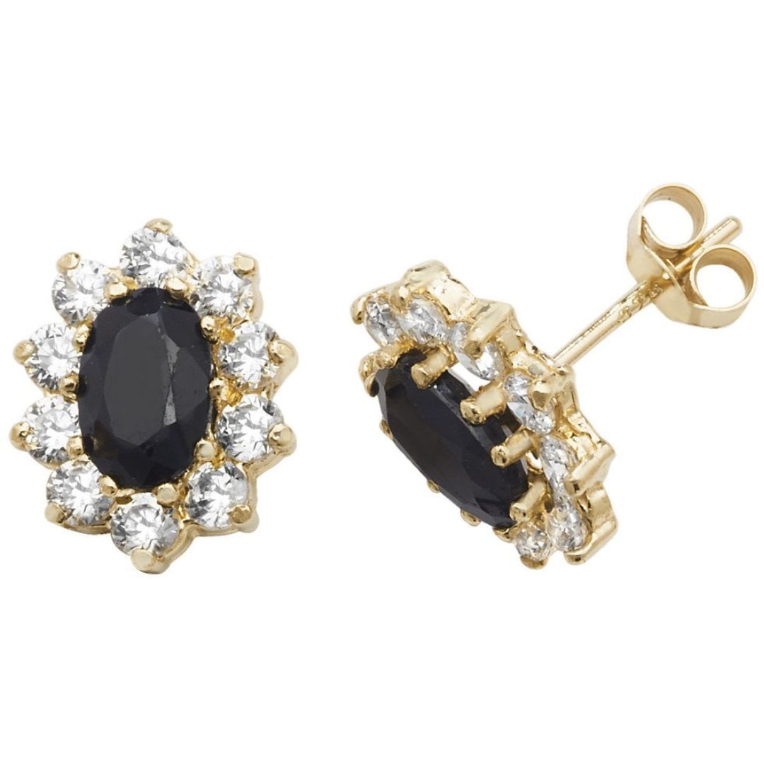 Lab Grown Diamond Oval Sapphire Cluster Studs Earrings in Yellow Gold