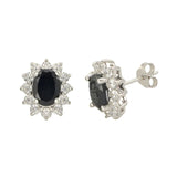 Lab Grown Diamond Oval Sapphire Cluster Studs Earrings in Gold