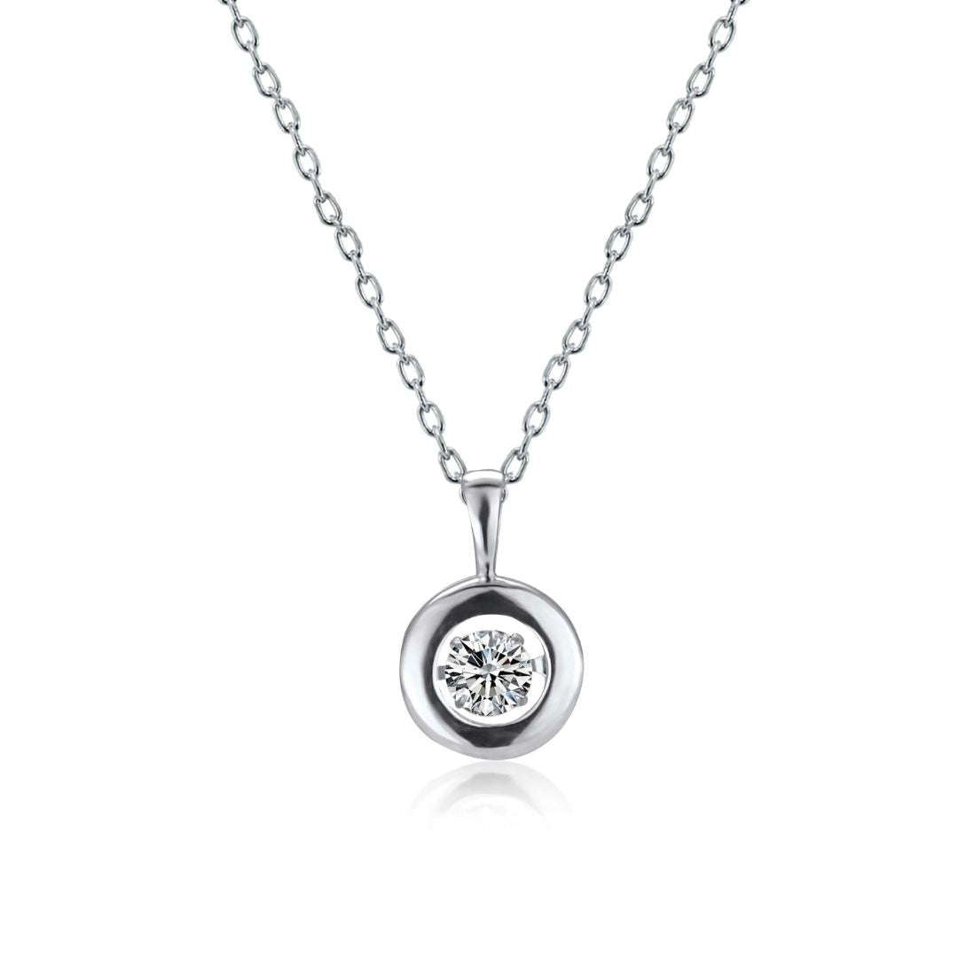 0.05Ct Solitaire Round Bezel Set Pendant Necklace in White Gold