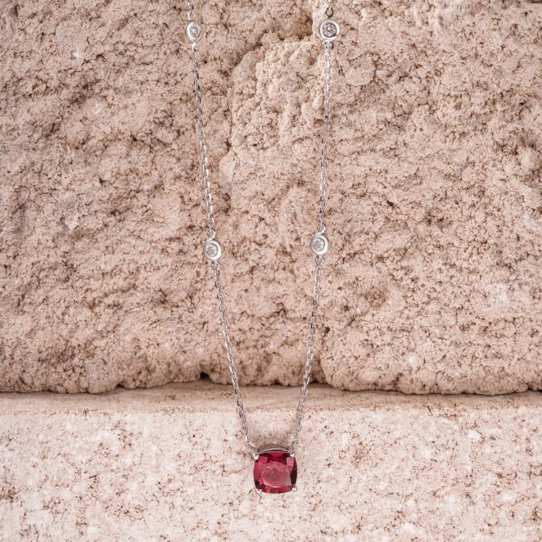 2.00Ct Lab Created Cushion Ruby Solitaire Pendant in Silver
