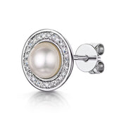 0.15Ct Solitaire Pearl Studs Earring Studded with Diamonds in Gold