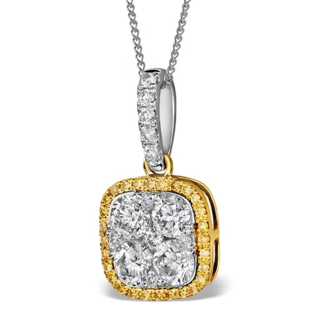 1.25ct White Gold And Yellow Diamond Halo Pendant