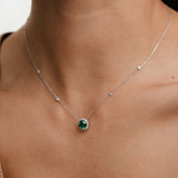2.50Ct Lab Grown Diamond Emerald Solitaire Oval Pendant Necklace in Silver