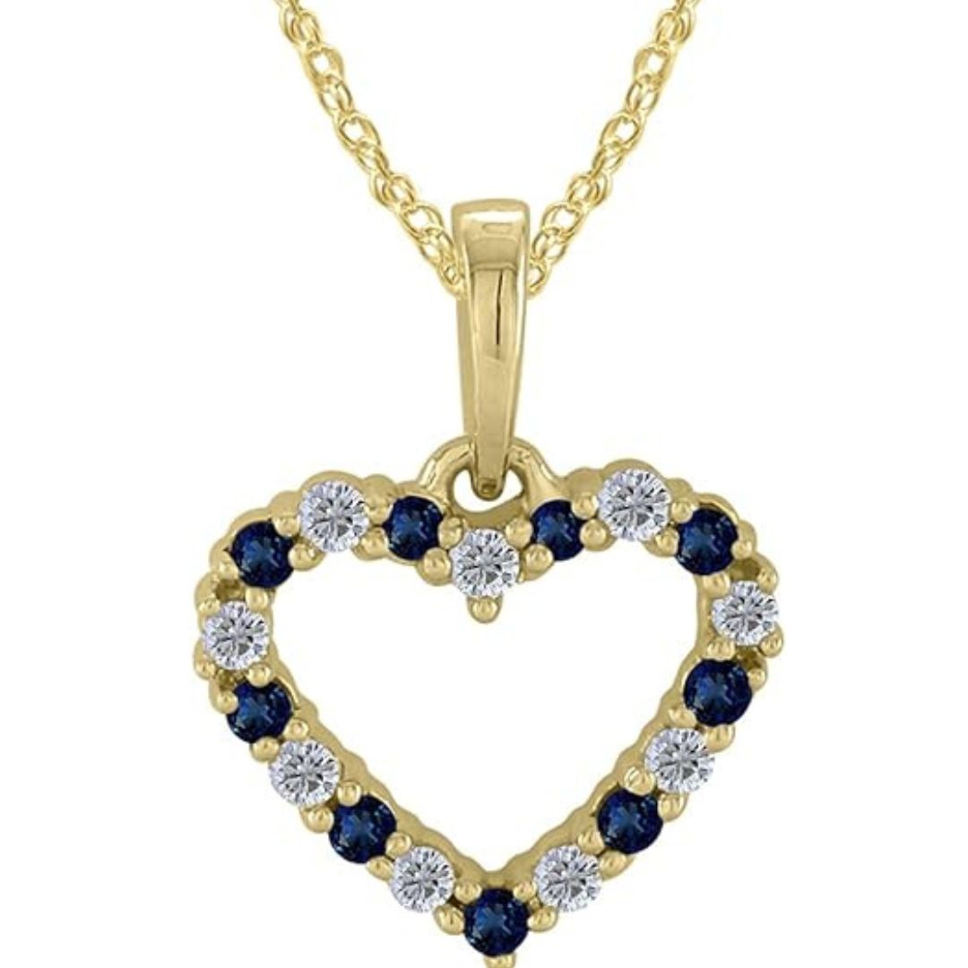 0.03ct Diamond  Sapphire Heart Pendant In Gold