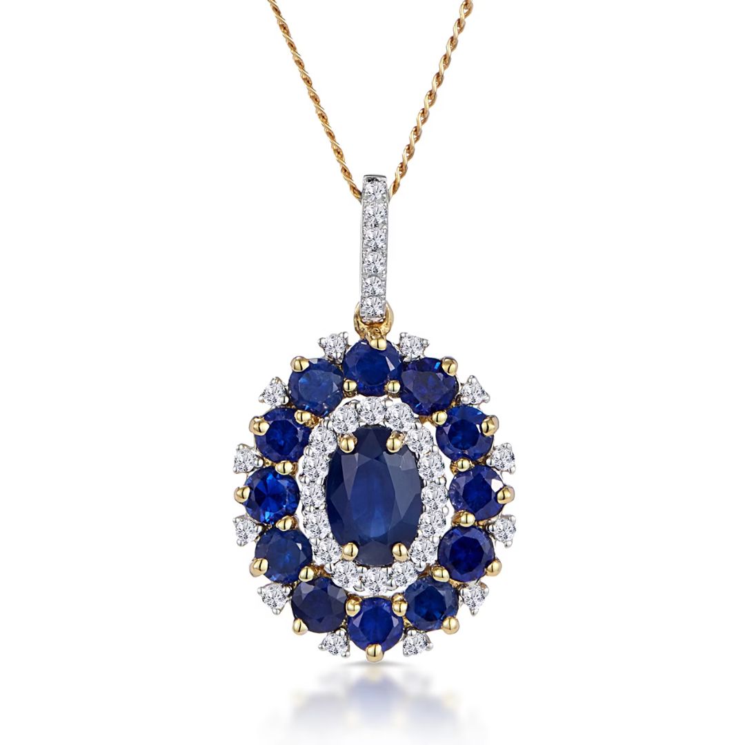 1.40ct Sapphire Diamond Halo Pendant In 18K Gold