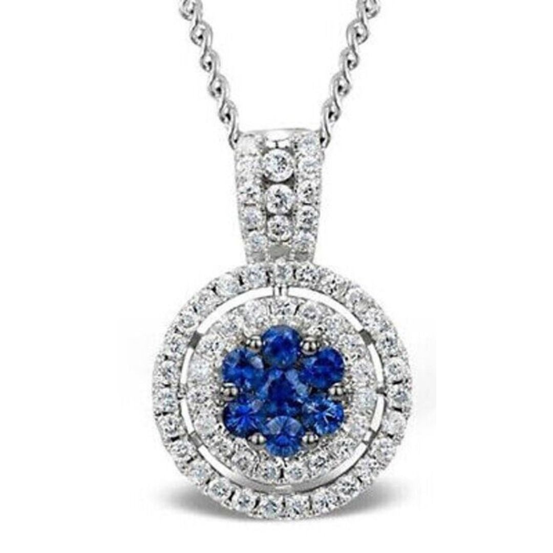 0.45ct Diamond Sapphire Pendant Necklace In 18K Gold