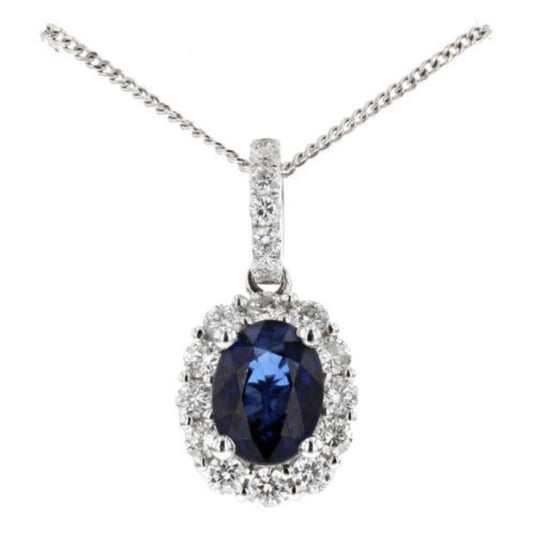 0.15ct Oval Shape Diamond Sapphire Necklace