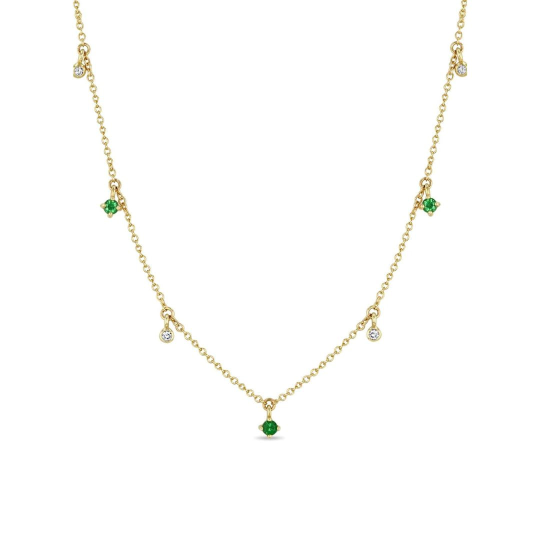 Emerald Stone Diamond Necklace In 18K Gold