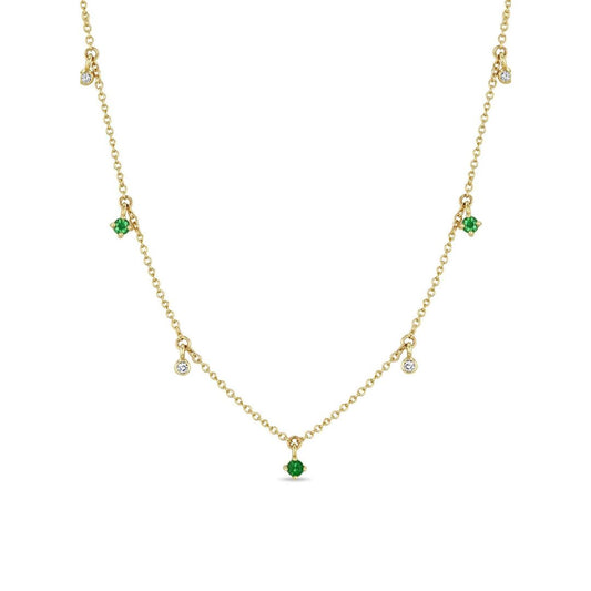 Emerald Stone Diamond Necklace In 18K Gold