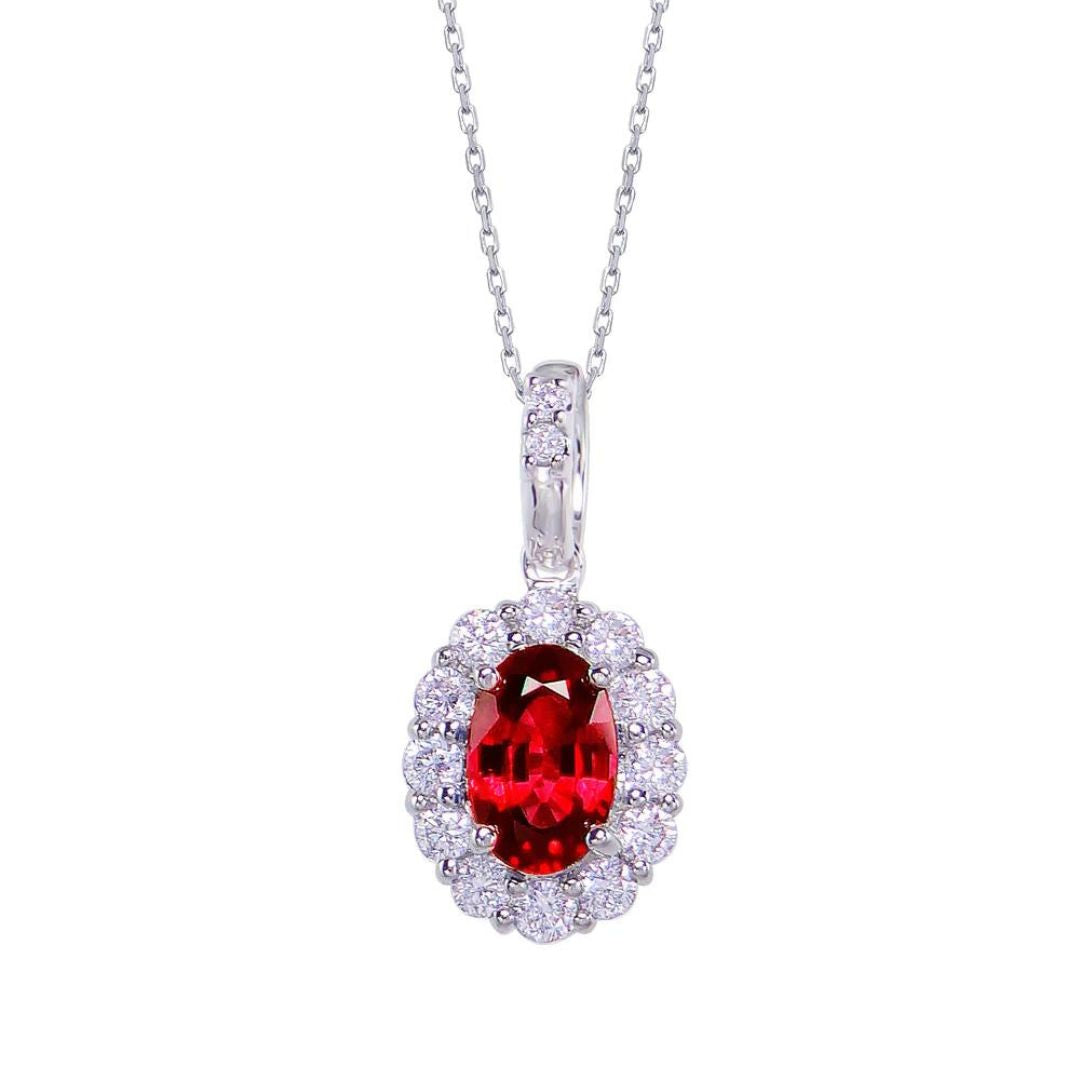 0.17ct Diamond Halo Ruby Stone Necklace