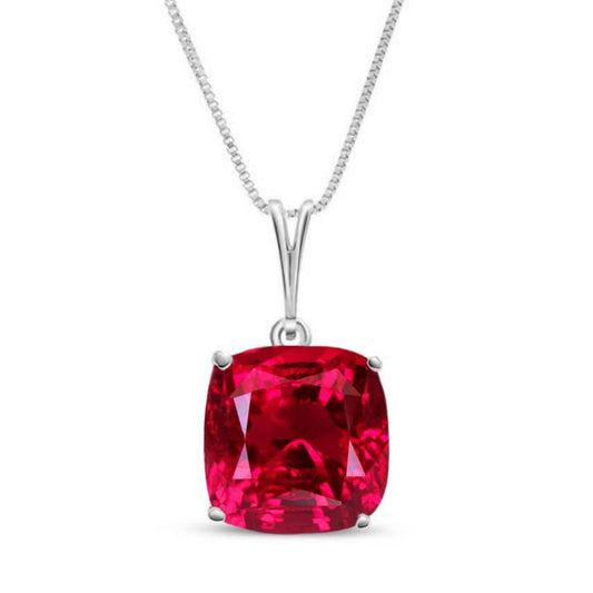 Lab Ruby And Diamond Solitaire Necklace In Silver