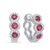 0.27ct Lab Grown Diamond Ruby Trio Huggie Hoop Stud Earrings in Gold