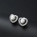0.12Ct Diamond Pearl Heart Shape Studs Earrings in White Gold