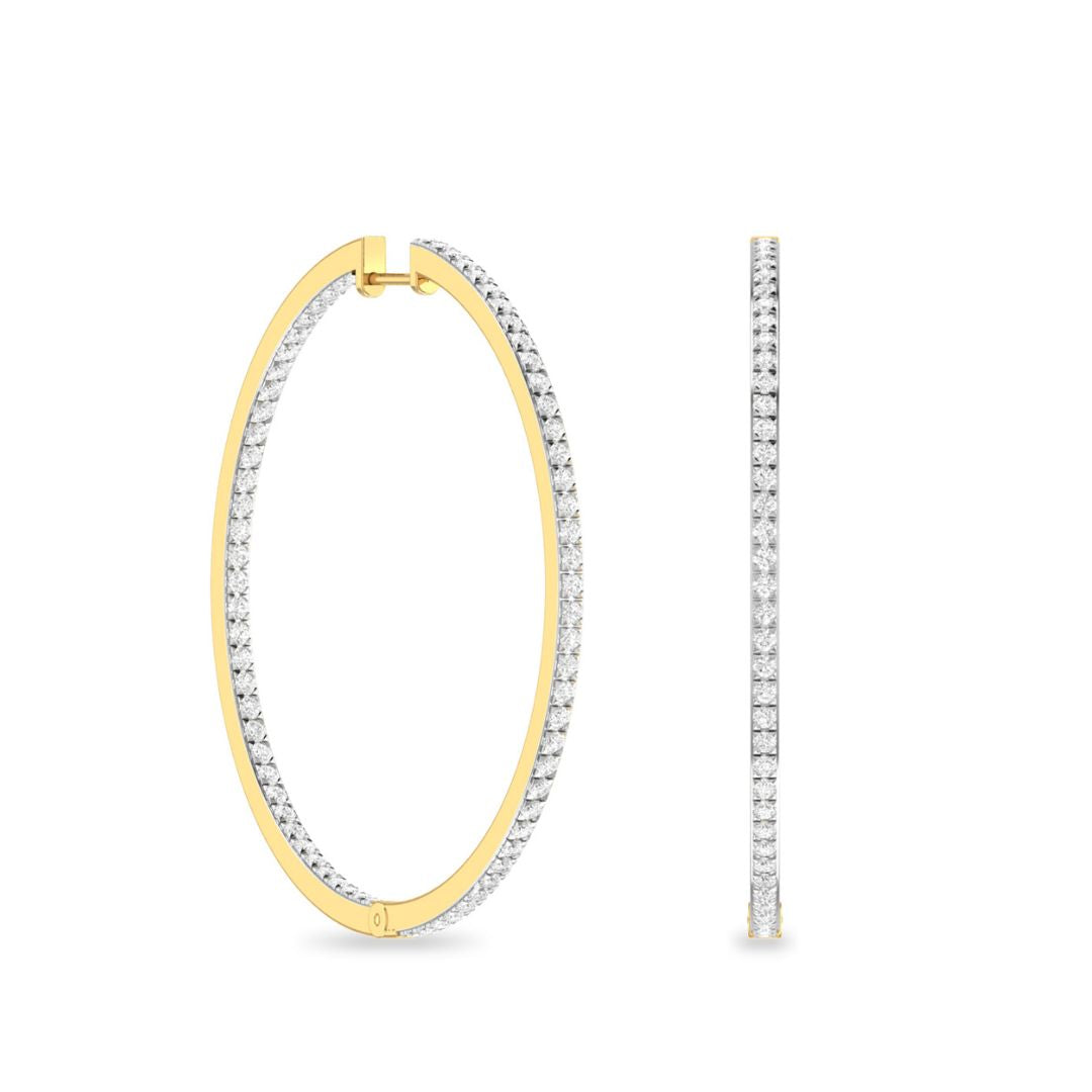 2ct Round Diamond Hoop Earrings  H/Si In 18K Yellow Gold