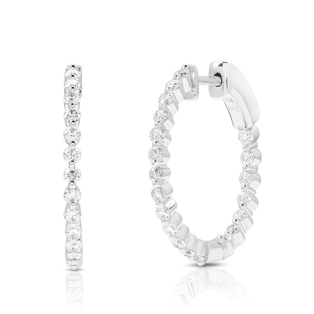 3.06ct Round Diamond Hoop Earrings H/Si In 18K White Gold