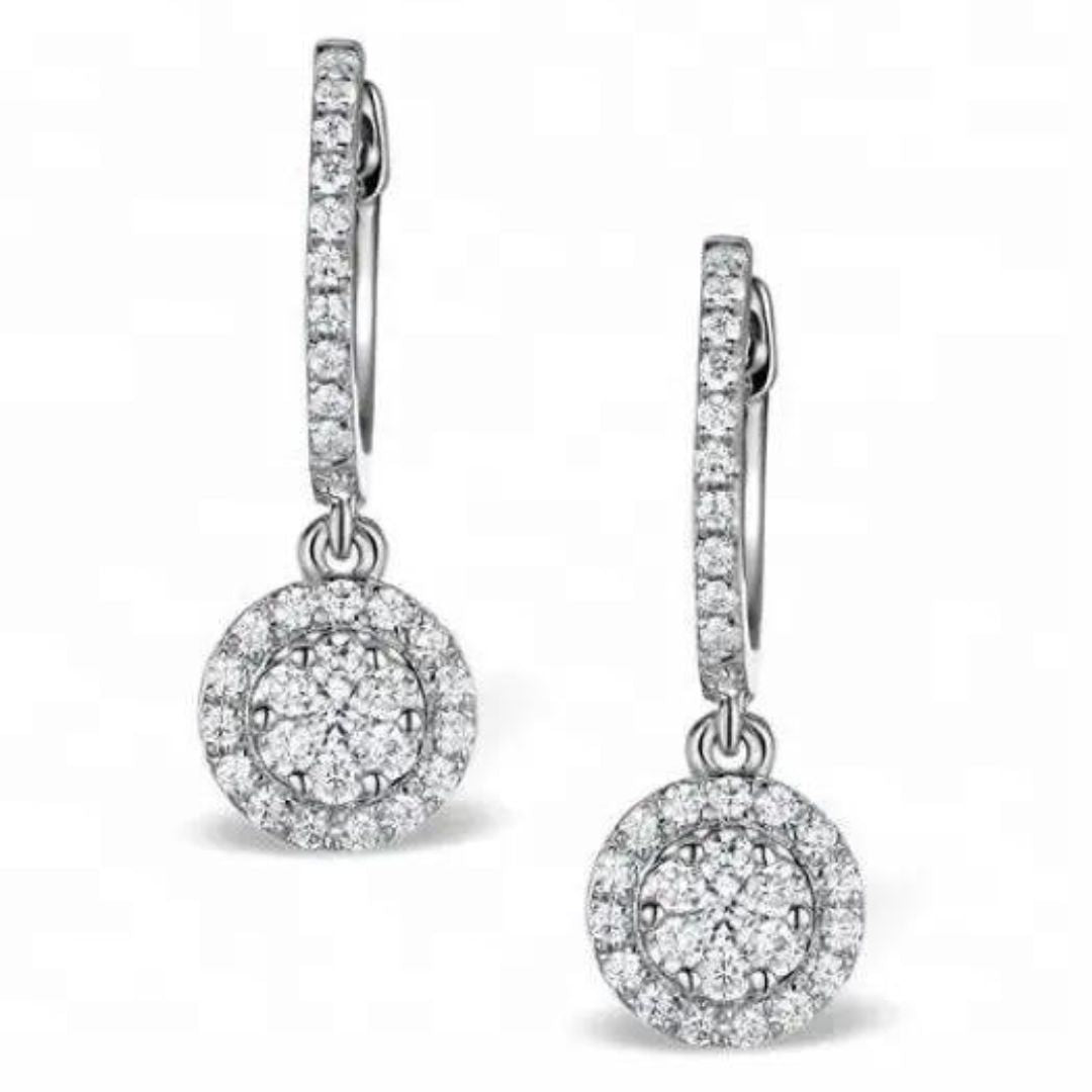 1.09ct Halo Diamond Drop Earrings In 18K White Gold