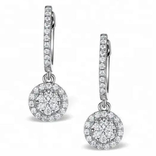 0.46ct Halo Diamond Drop Earrings In White Gold