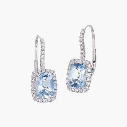 Blue Topaz Lab Diamond Cluster Earrings