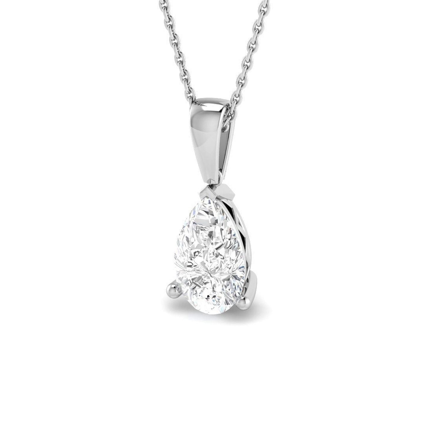 Lab Grown Pear Shape Diamond Pendant in 18K White Gold – UK Hallmarked