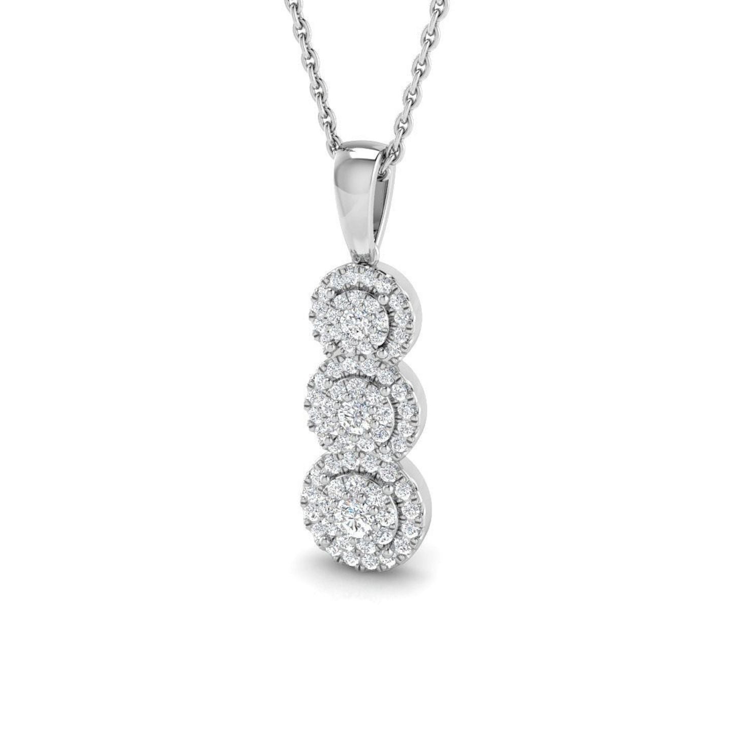 Lab Grown Round Diamond Drop Pendant in 18K White Gold – Pave Set Halo Style UK Hallmarked