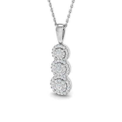 Lab Grown Round Diamond Drop Pendant in 18K White Gold – Pave Set Halo Style UK Hallmarked