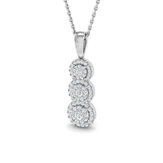 Lab Grown Round Diamond Drop Pendant in 18K White Gold – Pave Set Halo Style UK Hallmarked