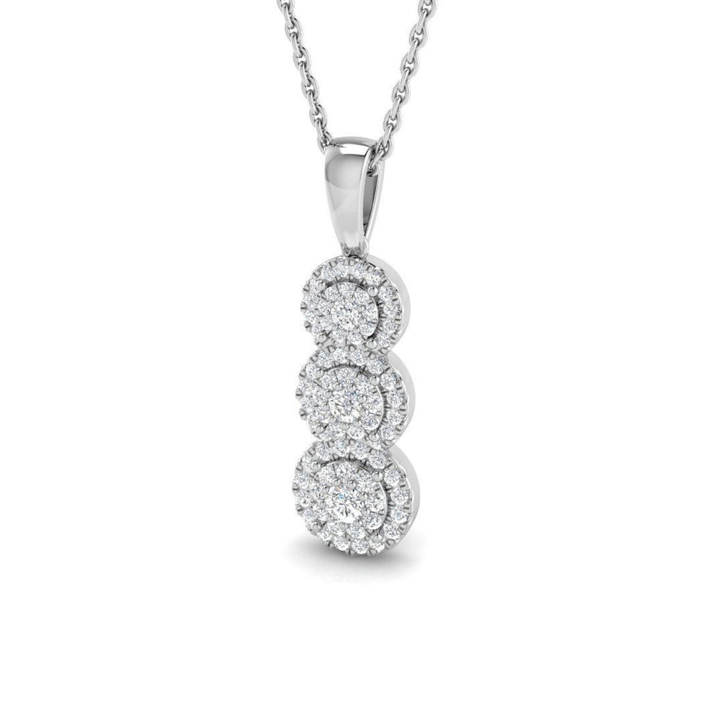 Lab Grown Round Diamond Drop Pendant in 18K White Gold – Pave Set Halo Style UK Hallmarked