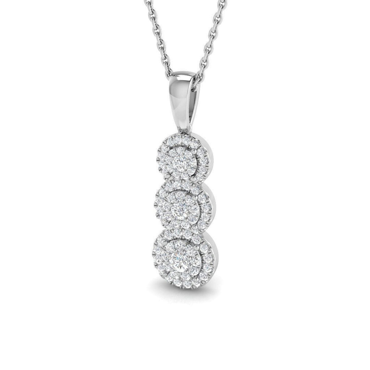 Lab Grown Round Diamond Drop Pendant in 18K White Gold – Pave Set Halo Style UK Hallmarked