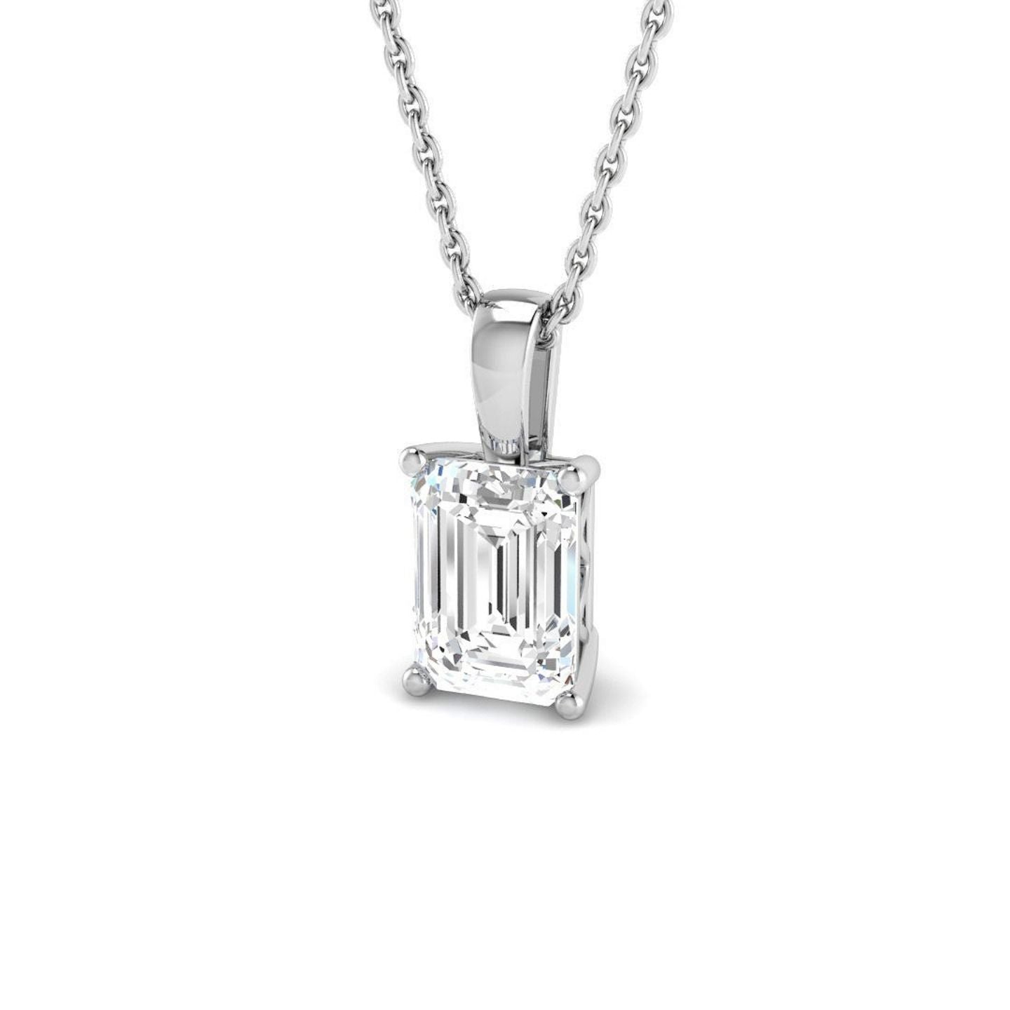 Lab Grown Emerald Cut Diamond Pendant in 18K White Gold – UK Hallmarked