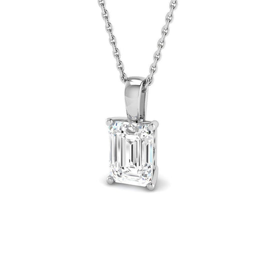Lab Grown Emerald Cut Diamond Pendant in 18K White Gold – UK Hallmarked