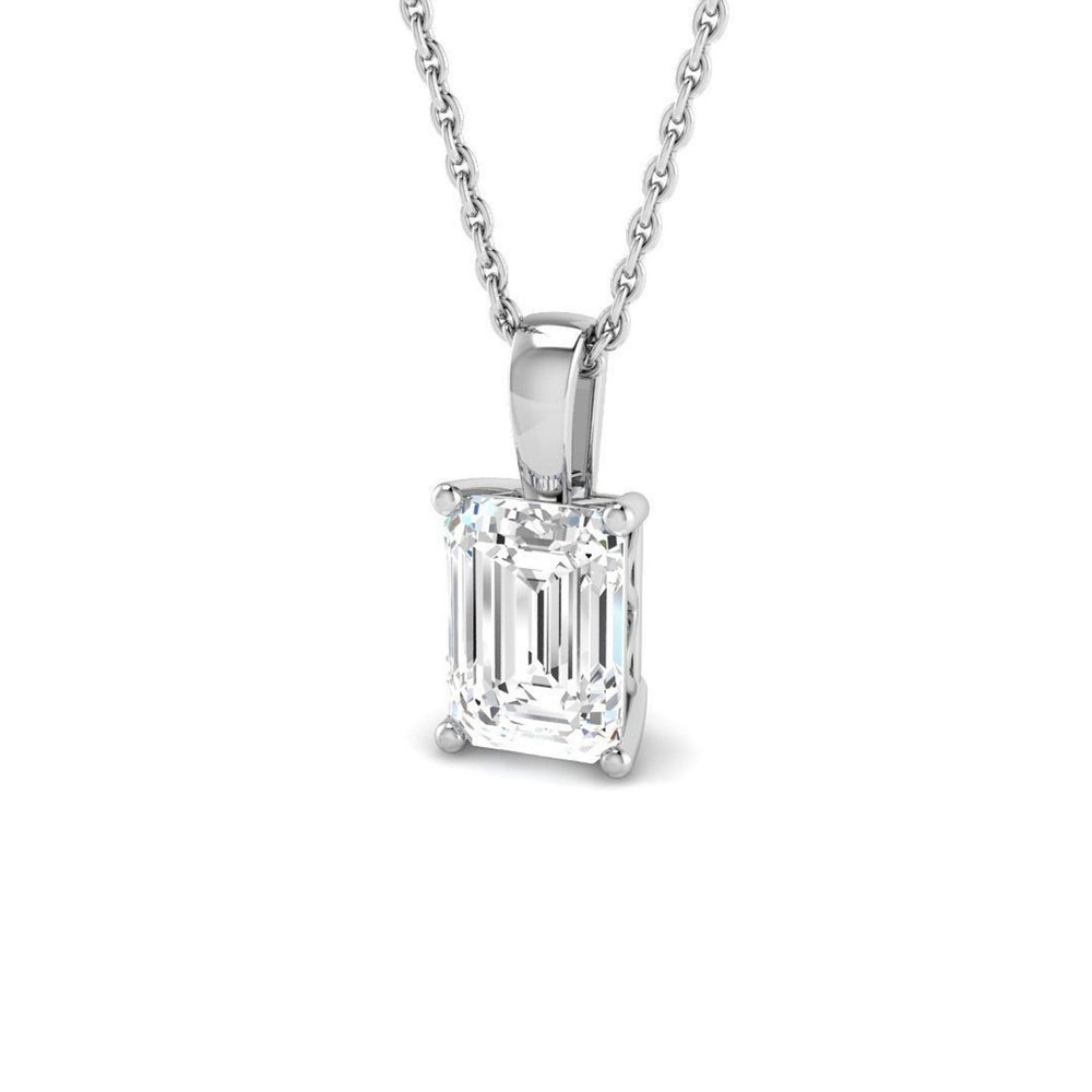 Lab Grown Emerald Cut Diamond Pendant in 18K White Gold – UK Hallmarked