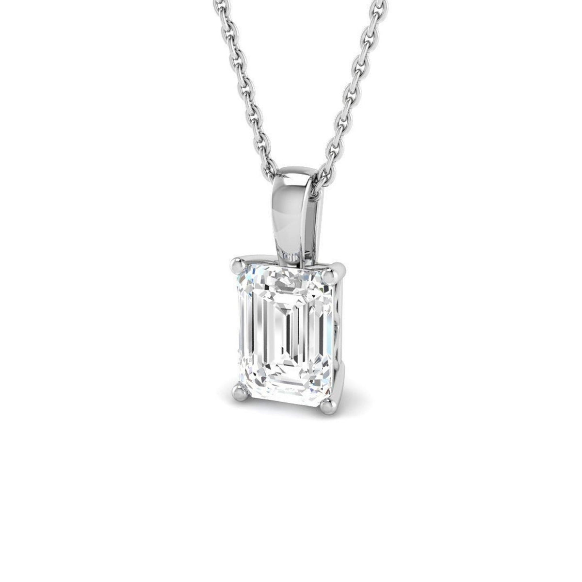 Lab Grown Emerald Cut Diamond Pendant in 18K White Gold – UK Hallmarked