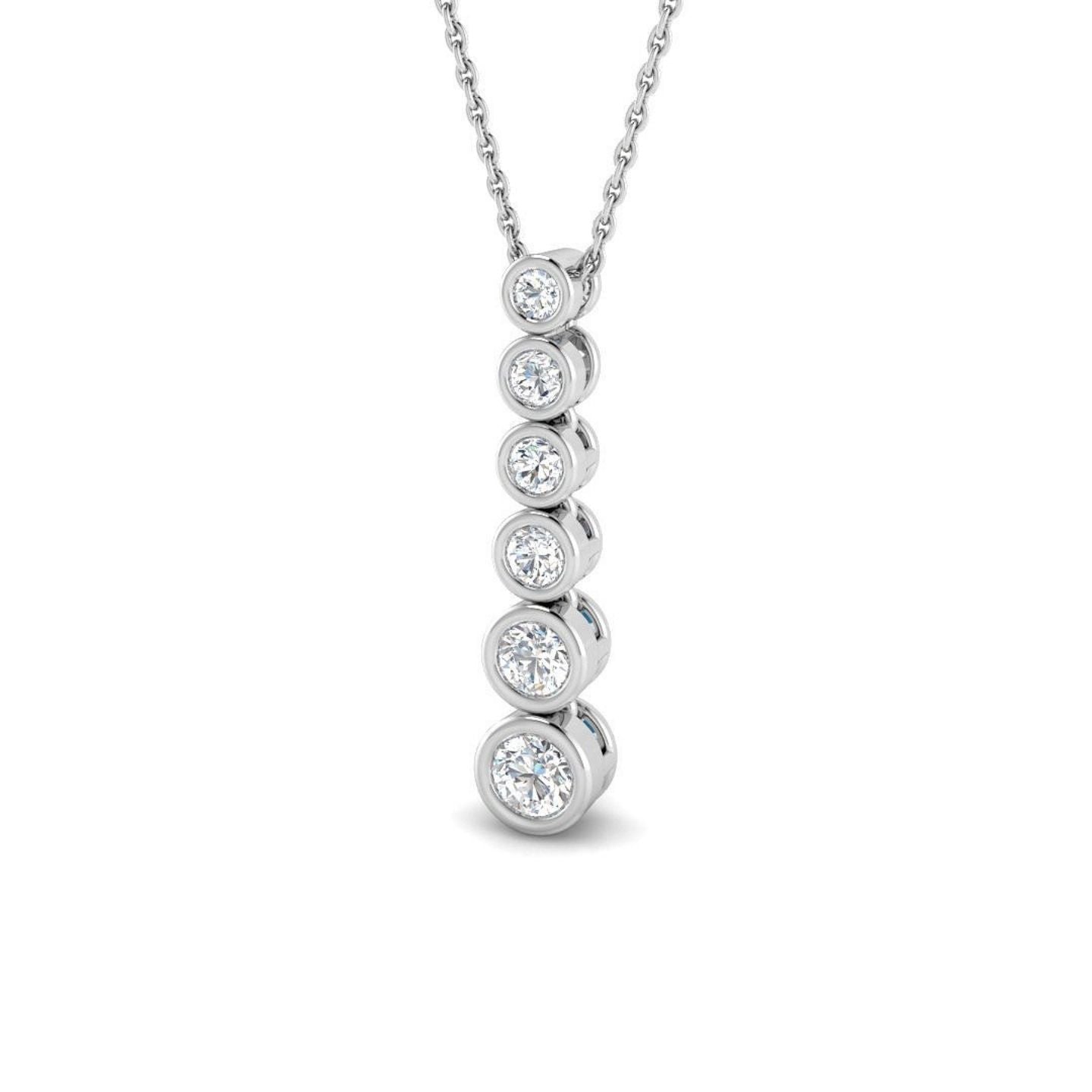 Lab Grown Round Diamond Drop Pendant in 18K White Gold – Bezel Set UK Hallmarked