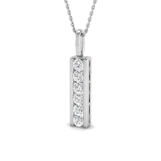 Lab Grown Round Diamond Drop Pendant in 18K White Gold – Channel Set UK Hallmarked