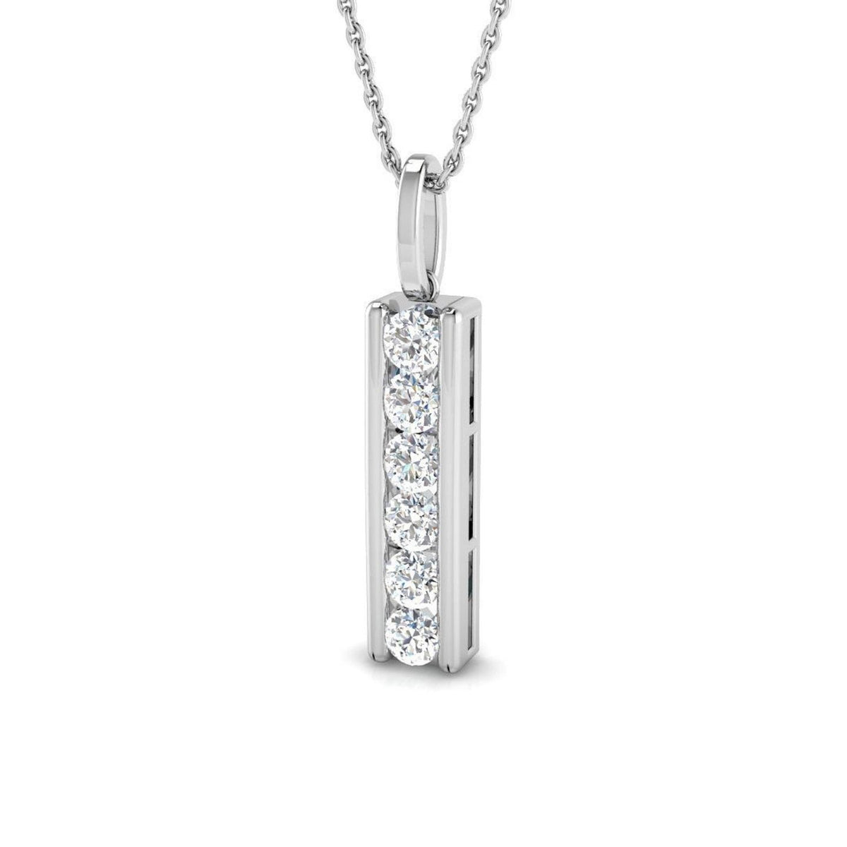 Lab Grown Round Diamond Drop Pendant in 18K White Gold – Channel Set UK Hallmarked