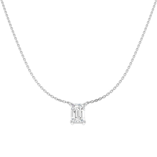 Lab Grown Emerald Cut Diamond Necklace | Solitaire Pendant | UK Hallmarked