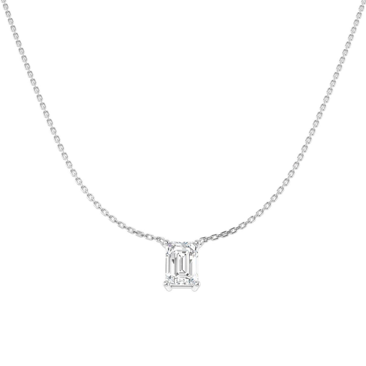 Lab Grown Emerald Cut Diamond Necklace | Solitaire Pendant | UK Hallmarked