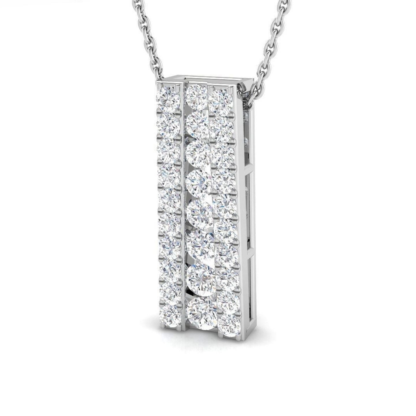 Lab Grown Round Diamond Bar Pendant Necklace | UK Made Gold & Platinum | UK Hallmarked