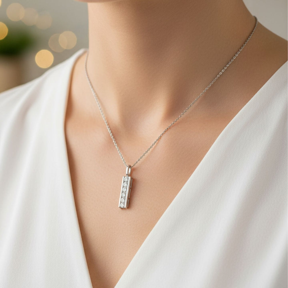 Minimalist Round Diamond Drop Pendant Necklace – Sustainable Lab Grown Diamond Channel Set UK Made