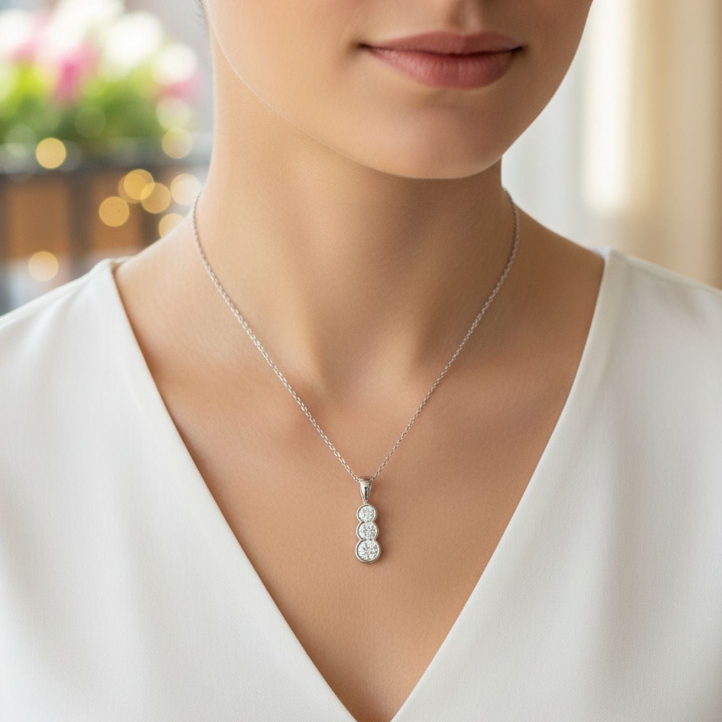 UK Made Round Diamond Drop Pendant for Women – Certified D-E/VS Diamond