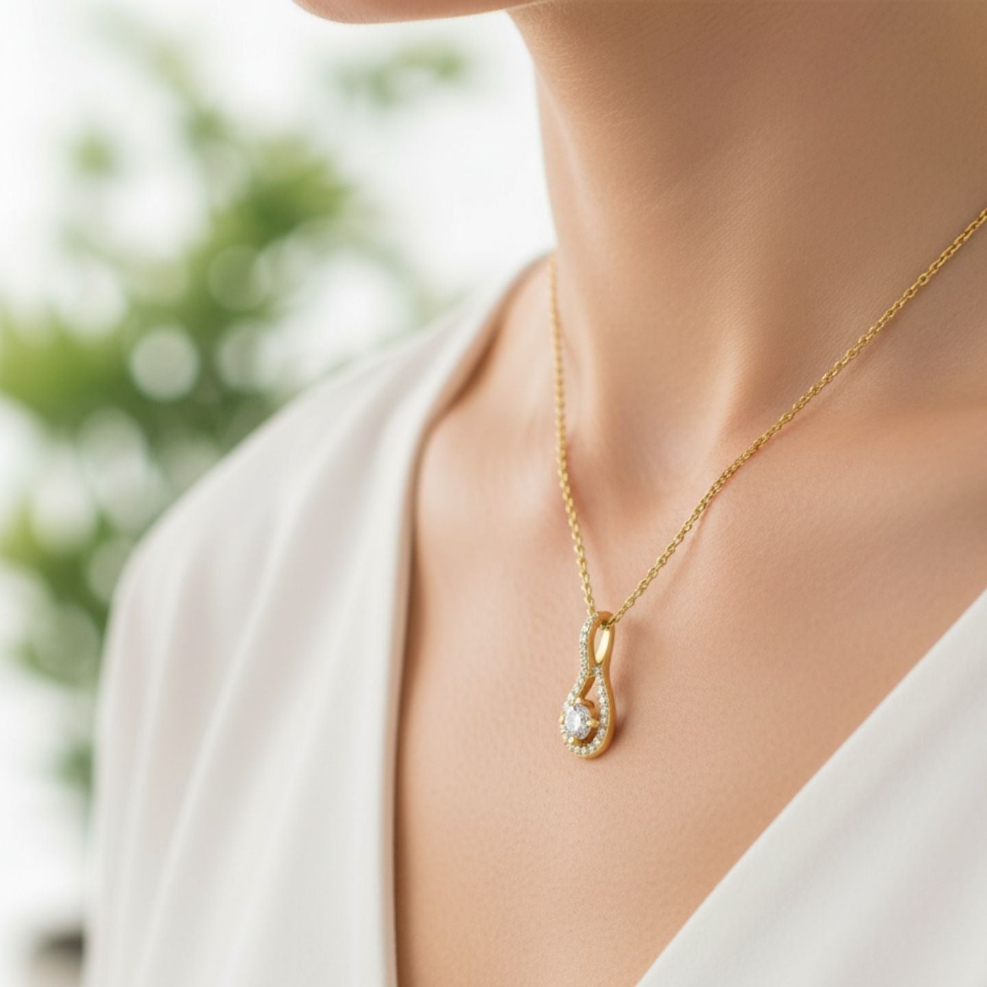 Luxury Lab Grown Round Diamond Pendant – Tear-Drop Halo in Gold & Platinum