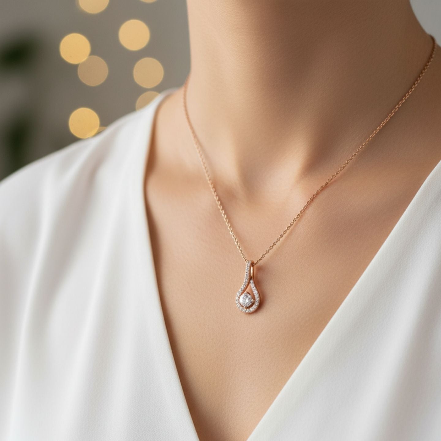 Timeless Round Diamond Pendant Necklace – Lab Grown Tear-Drop Halo UK Hallmarked