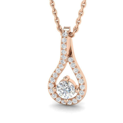 Elegant Round Diamond Tear-Drop Pendant – Halo Setting 18K Rose Gold Handmade in UK
