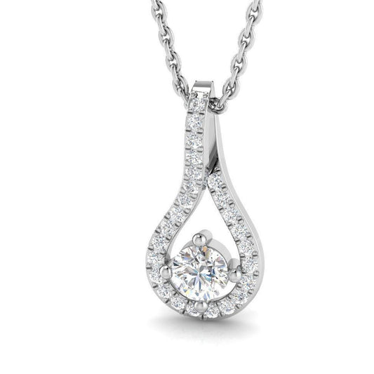Lab Grown Round Diamond Tear-Drop Halo Pendant in 18K White Gold – UK Hallmarked