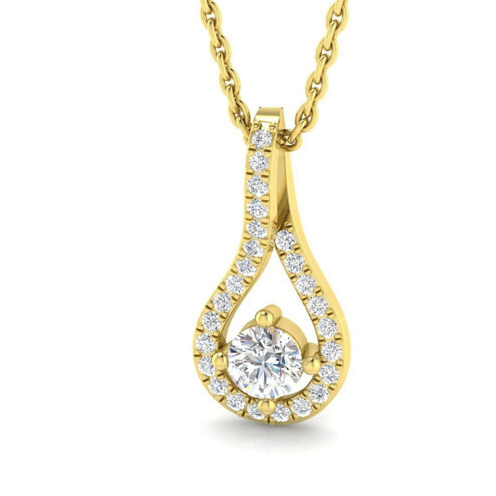 Certified Round Lab Grown Diamond Tear-Drop Halo Pendant Necklace – 9K Yellow Gold