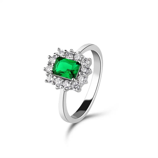 1.50 Carat Emerald and Natural Diamond Cluster Ring