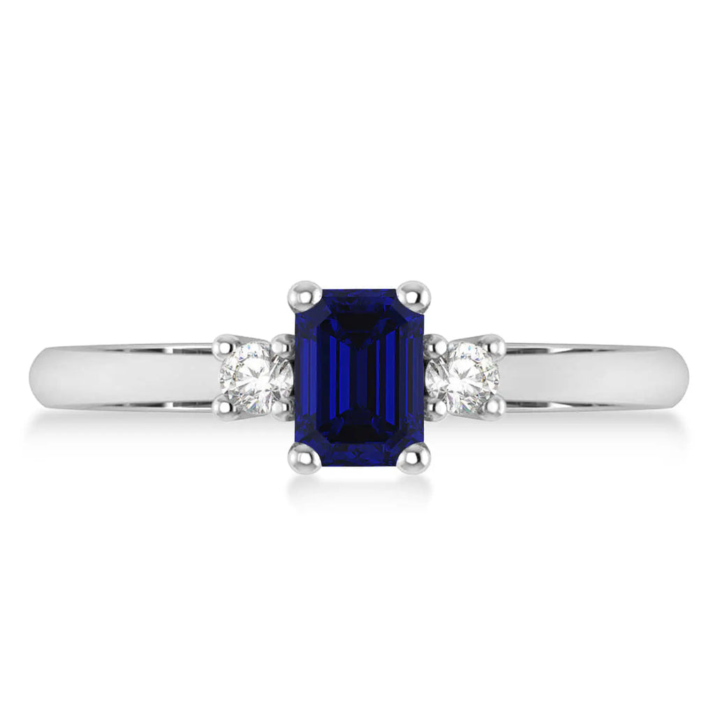 Sapphire Natural Diamond Trilogy Engagement Ring 18K or Platinum