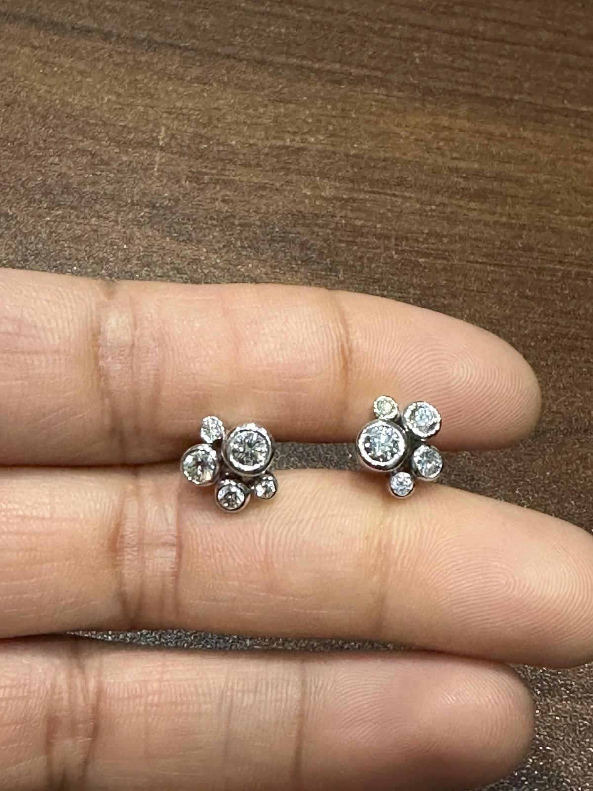 Natural Diamond 1.00 Carat Bezel Set Bubble Stud Earrings in 18K White Gold